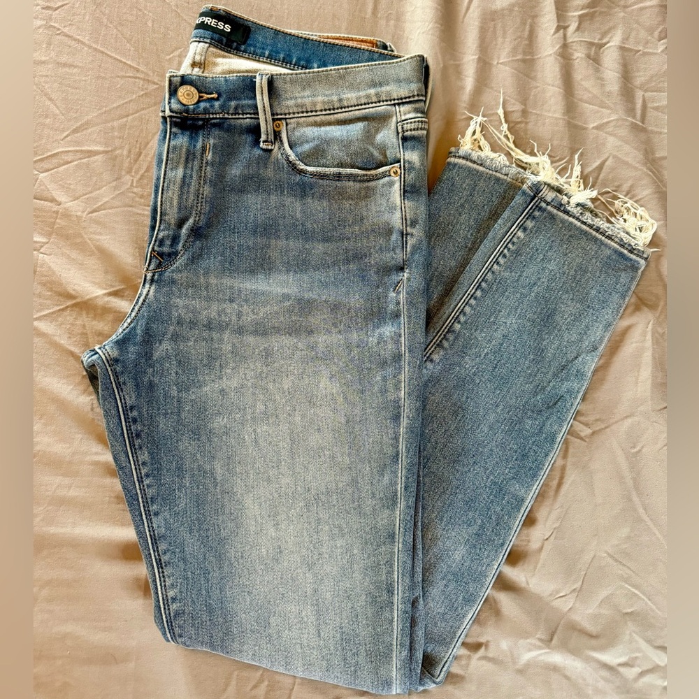 Express Blue Jeggings with Distressed Details